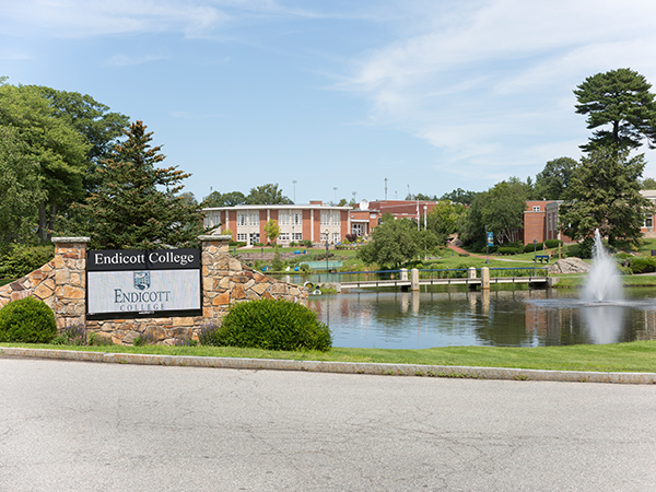 academic center and the Endicott sign as you enter the campus