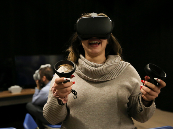 Person wearing Virtual Reality Headset