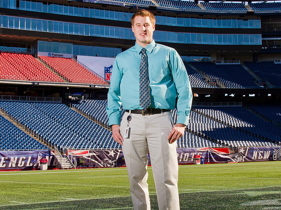 Jeff Marcel, Sports Management, standing on the field at Gillette Stadium