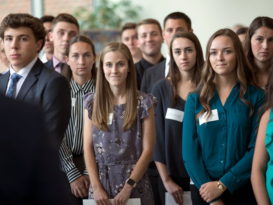 Endicott students at a meet the firms event