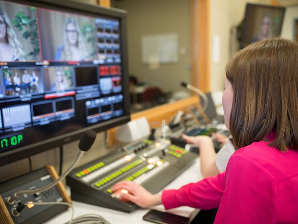 Endicott College students work in TV control room