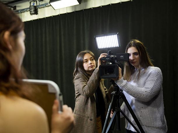 Endicott College students in digital filmmaking studio