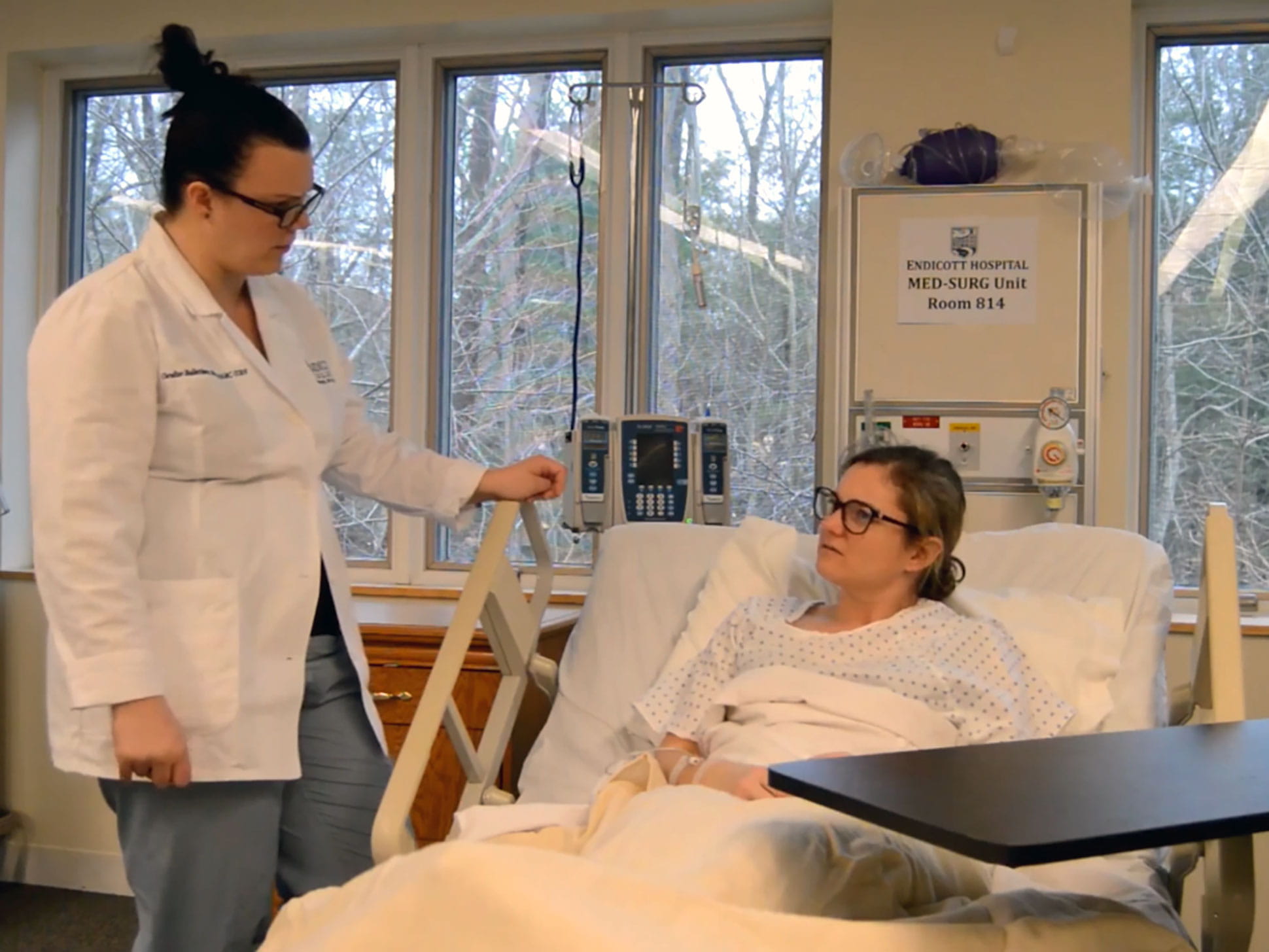 Endicott nursing faculty acting out simulations to remotely teach students during COVID-19