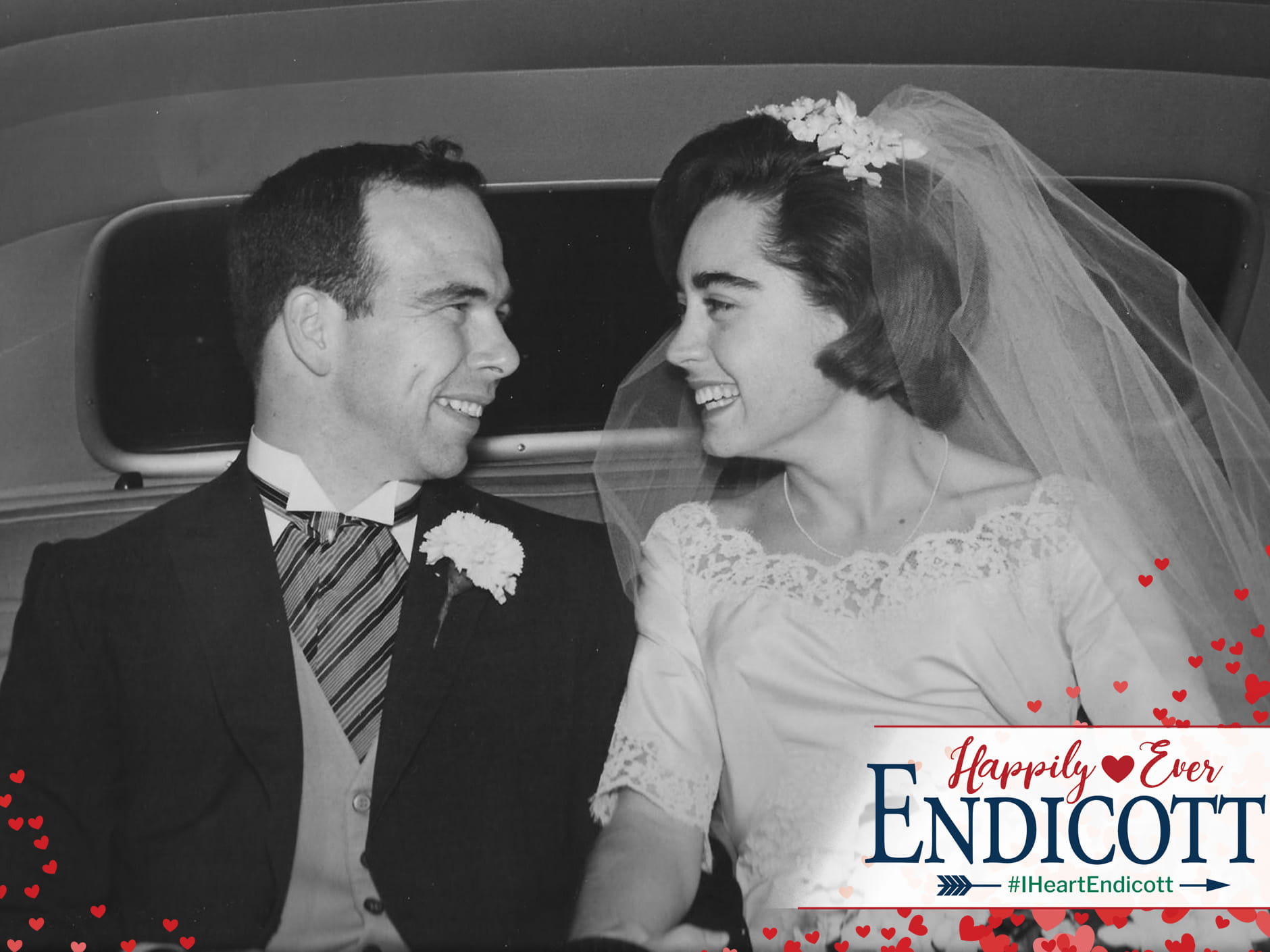 Two former Endicott students in wedding picture submitted to the Happily Ever Endicott story