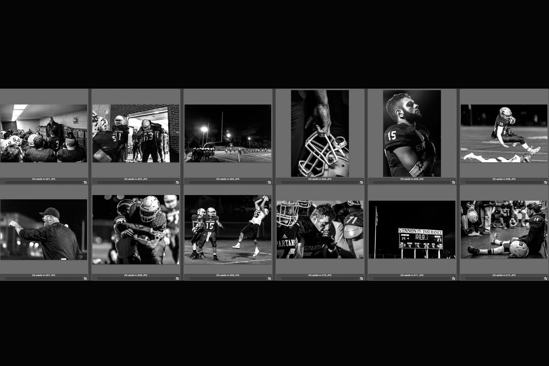 photo collage by student photographer Nick Grace showing black and white football images