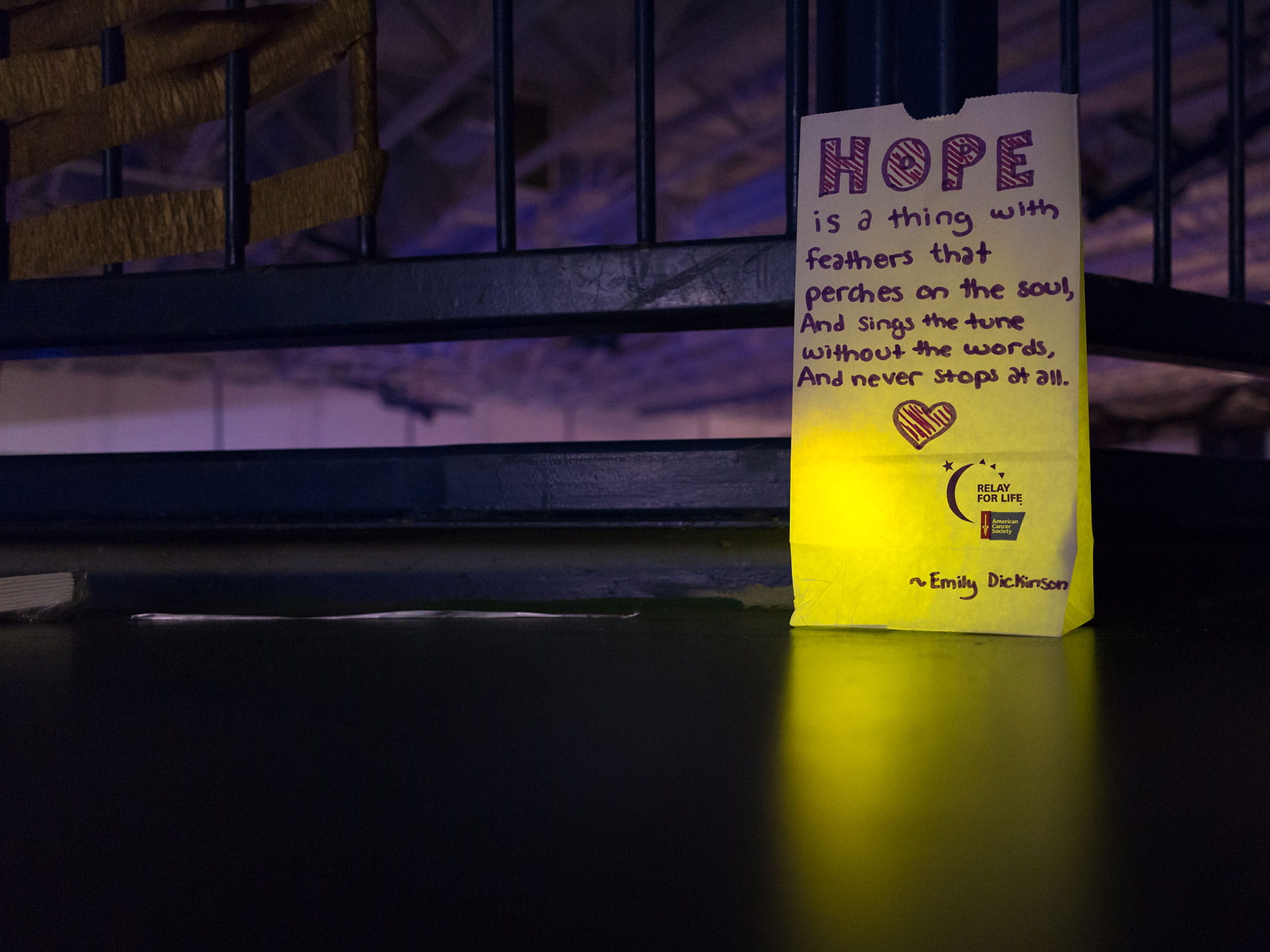 A Luminaria bag at a Relay for Life event