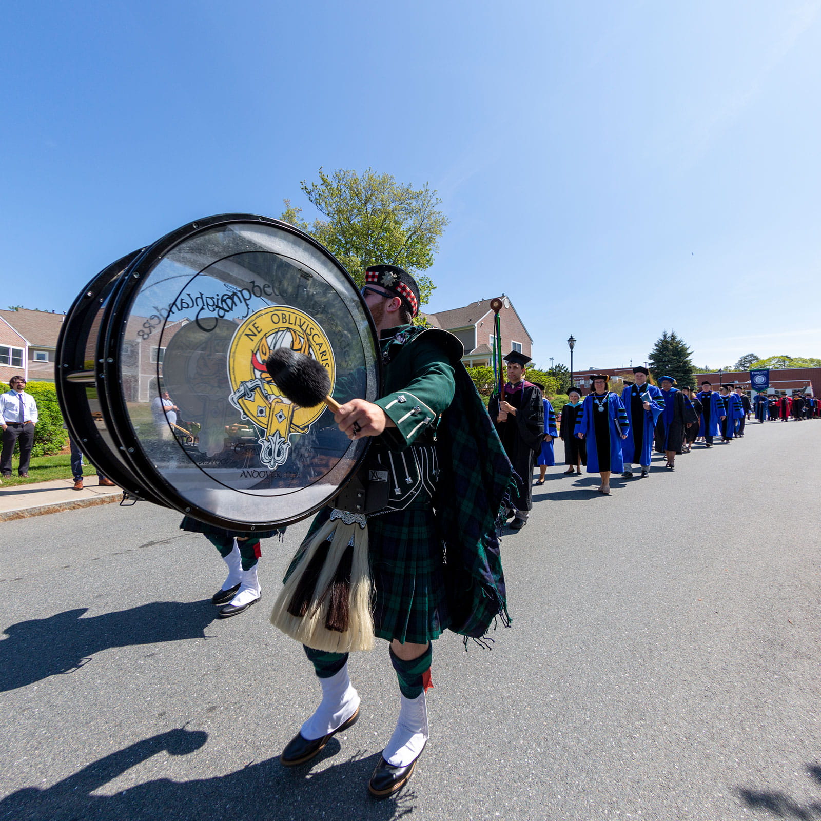 Percussionist leading Commencement procession