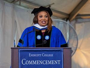 Latoyia Edwards, NBC Universal morning news anchor, addressing students at the 2019 Van Loan School Commencement