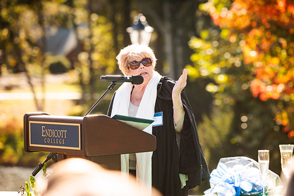 After years as a Trustee and longtime benefactor, Endicott celebrated Ayune Michel ’72 with the dedication of an academic quad in her name.