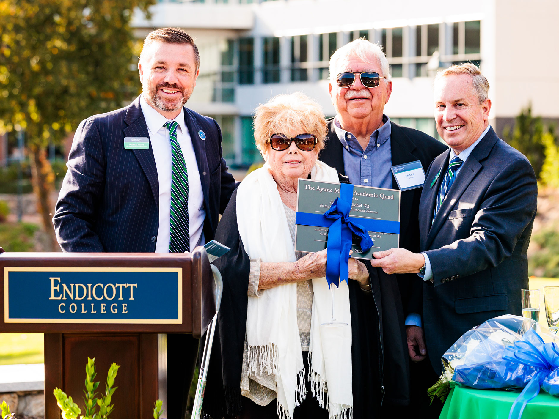 After years as a Trustee and longtime benefactor, Endicott celebrated Ayune Michel ’72 with the dedication of an academic quad in her name.