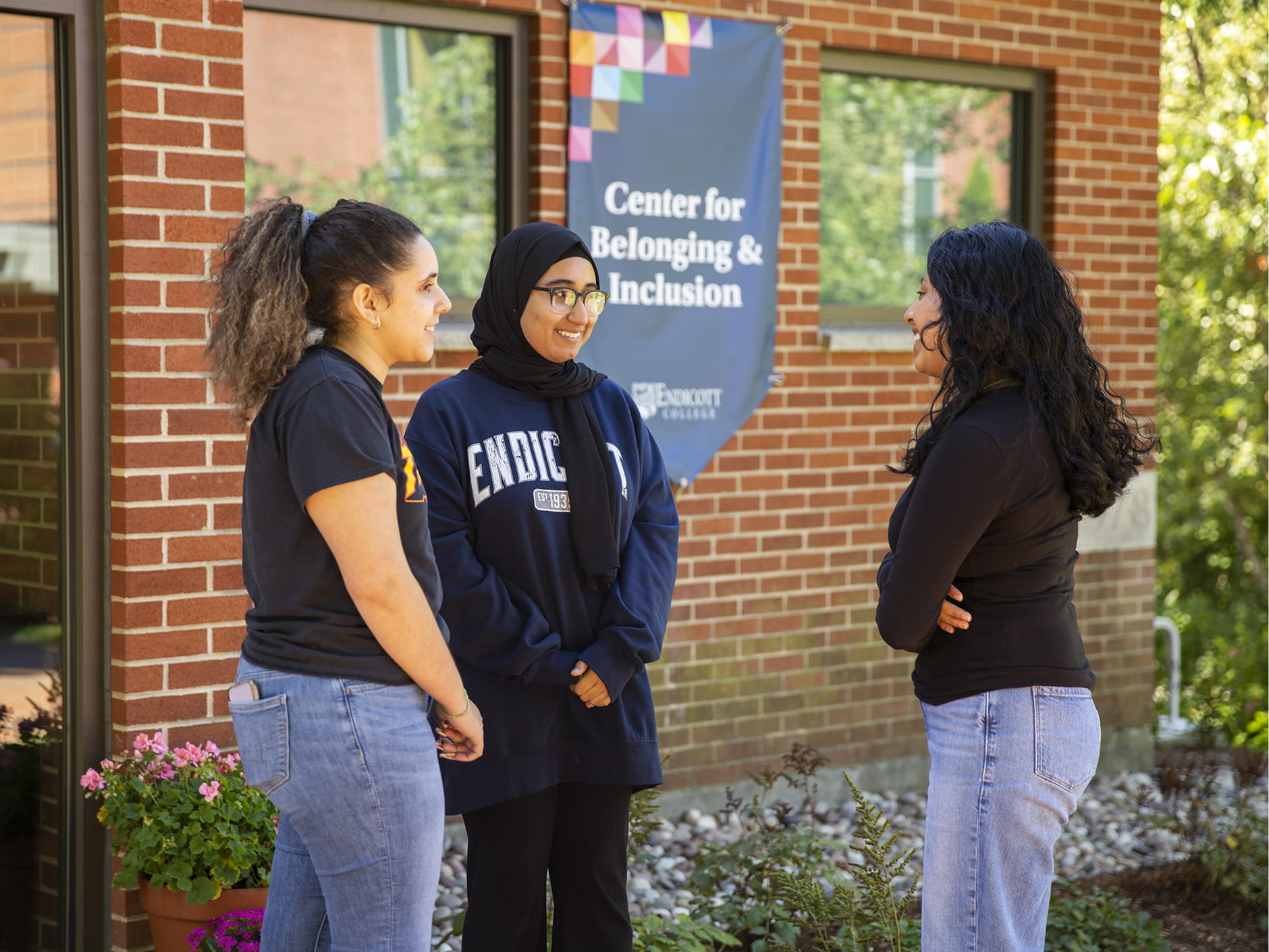 Endicott College students in front of The Center for Belonging