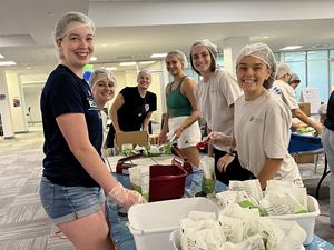 Endicott College students doing into community service 