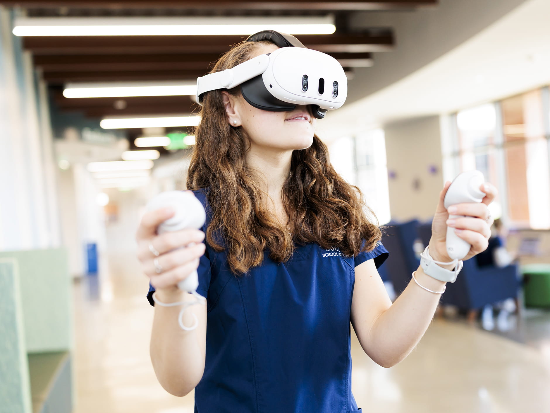 Student using a VR headset