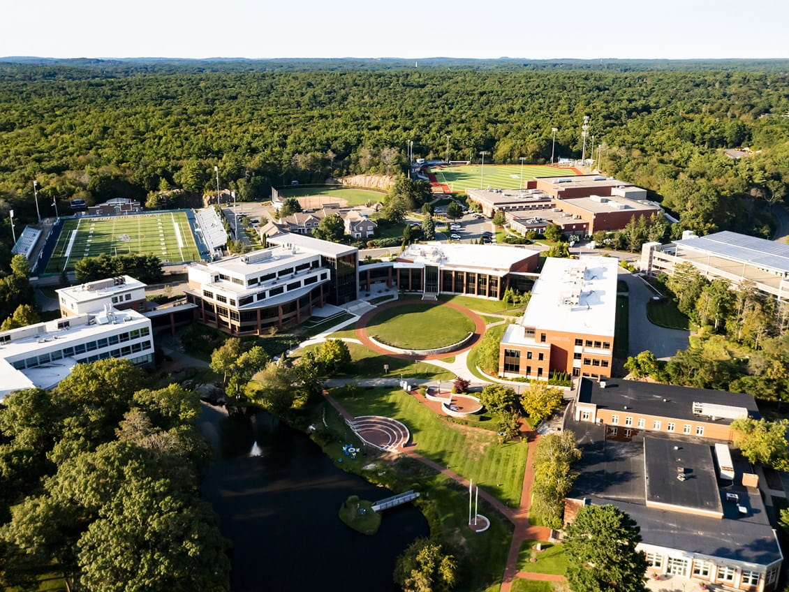 Aerial view of Endicott College's campus