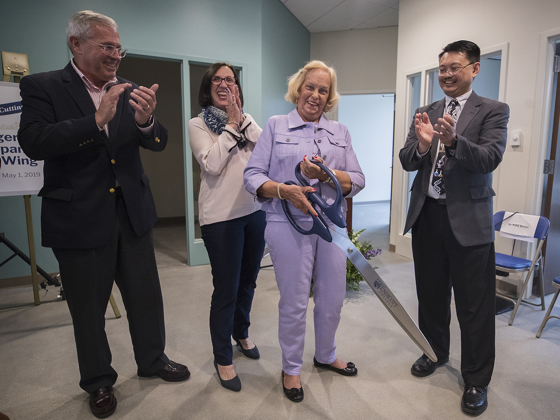 Ginger Judge cuts ribbon at new expansion of Judge Science Center; photo by David Le.