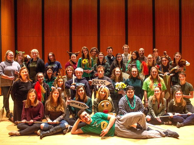 Endicott musical theater students gather for a cast shot of 'Shrek: The Musical.'