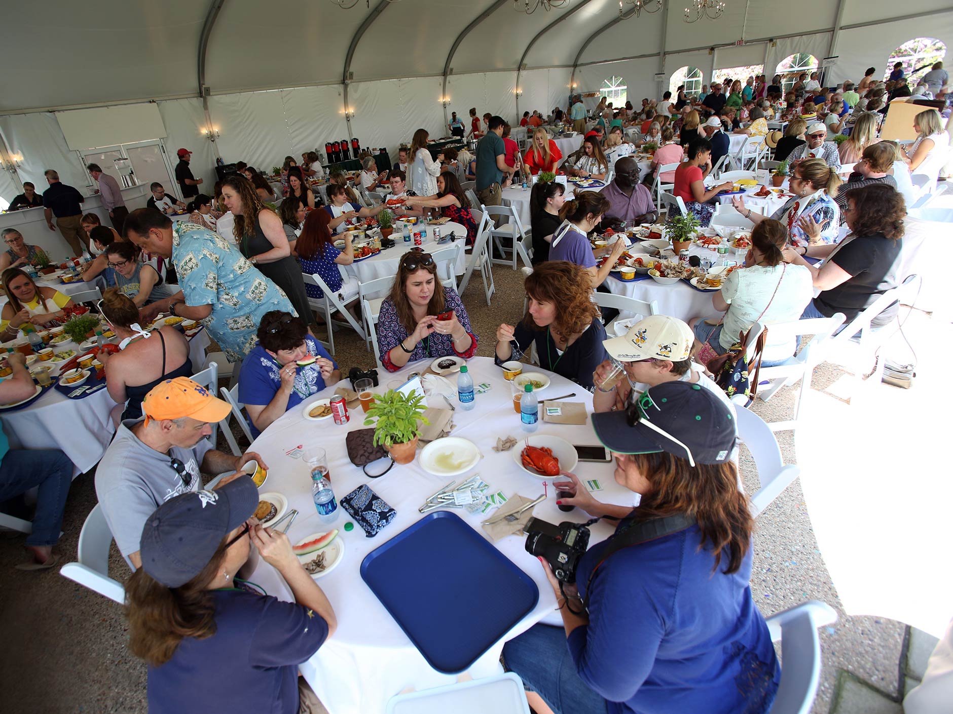 Alumni Reunion clambake under a tent by the ocean