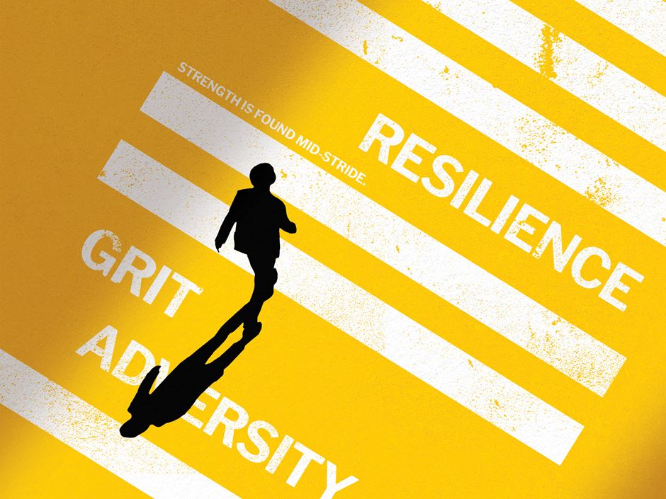 Resilience, grit, adversity illustration of person walking
