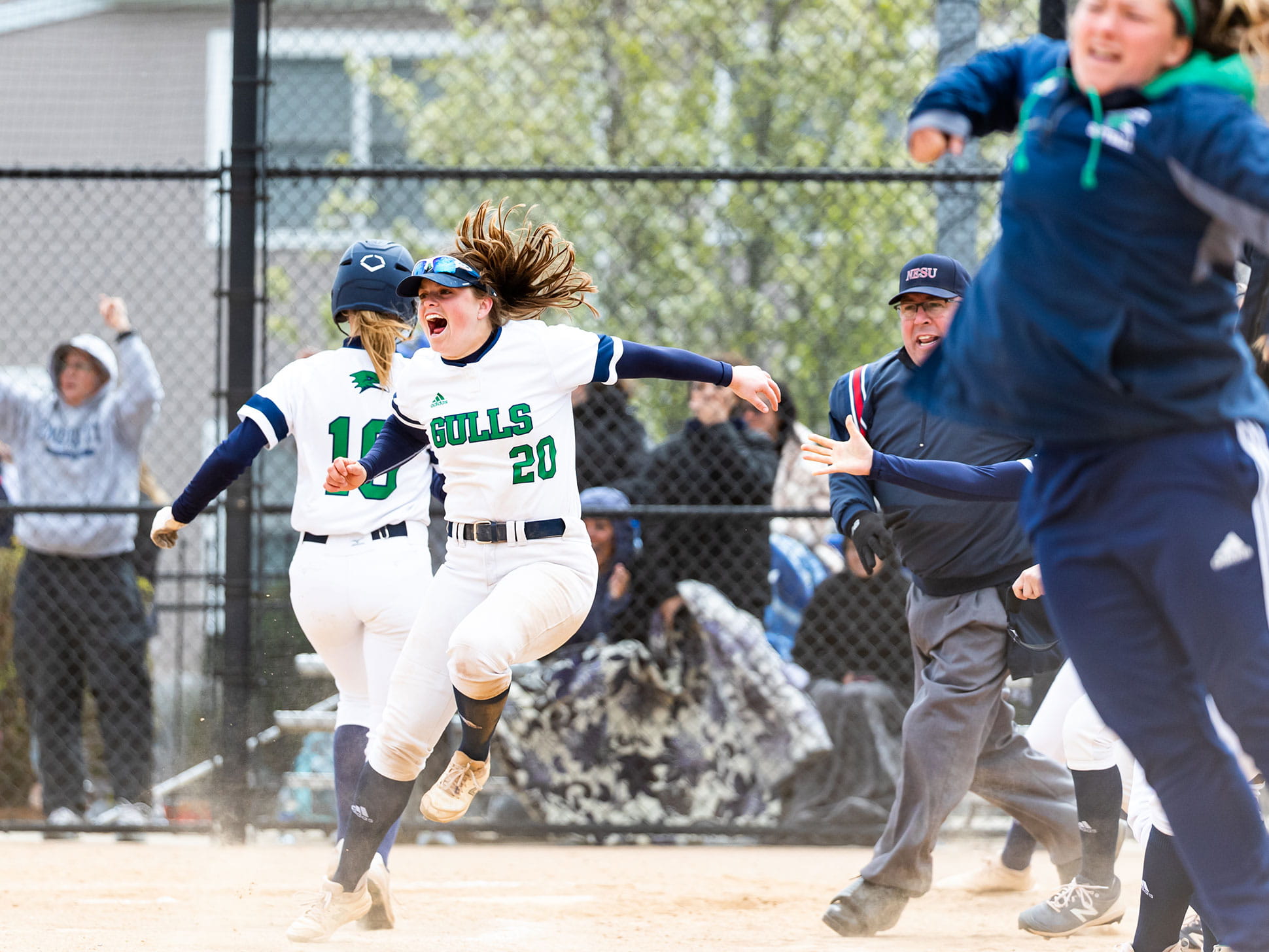 Lauren Misiaszek ’22 reacts to a play before the team won its third Commonwealth Coast Conference Championship. 