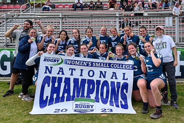  the No. 1 nationally ranked women’s rugby team, led by head coach Carly Baker, capturing the 2023 National Collegiate Rugby 7s Small College National Championship with a 15-10 victory over Lee University on April 29, 2023