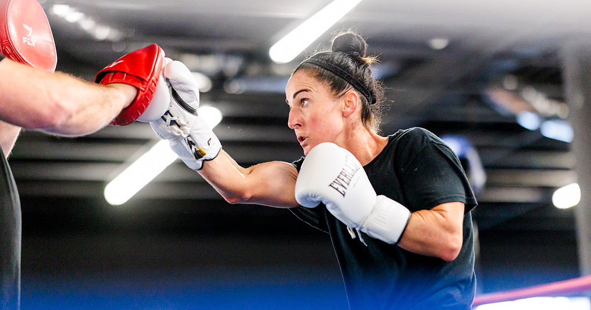 Jenn Perella ’05 boxing in the ring