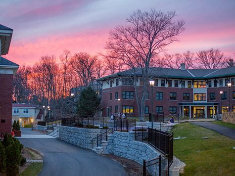 sunrise/sunset shot of residence hall from a distance