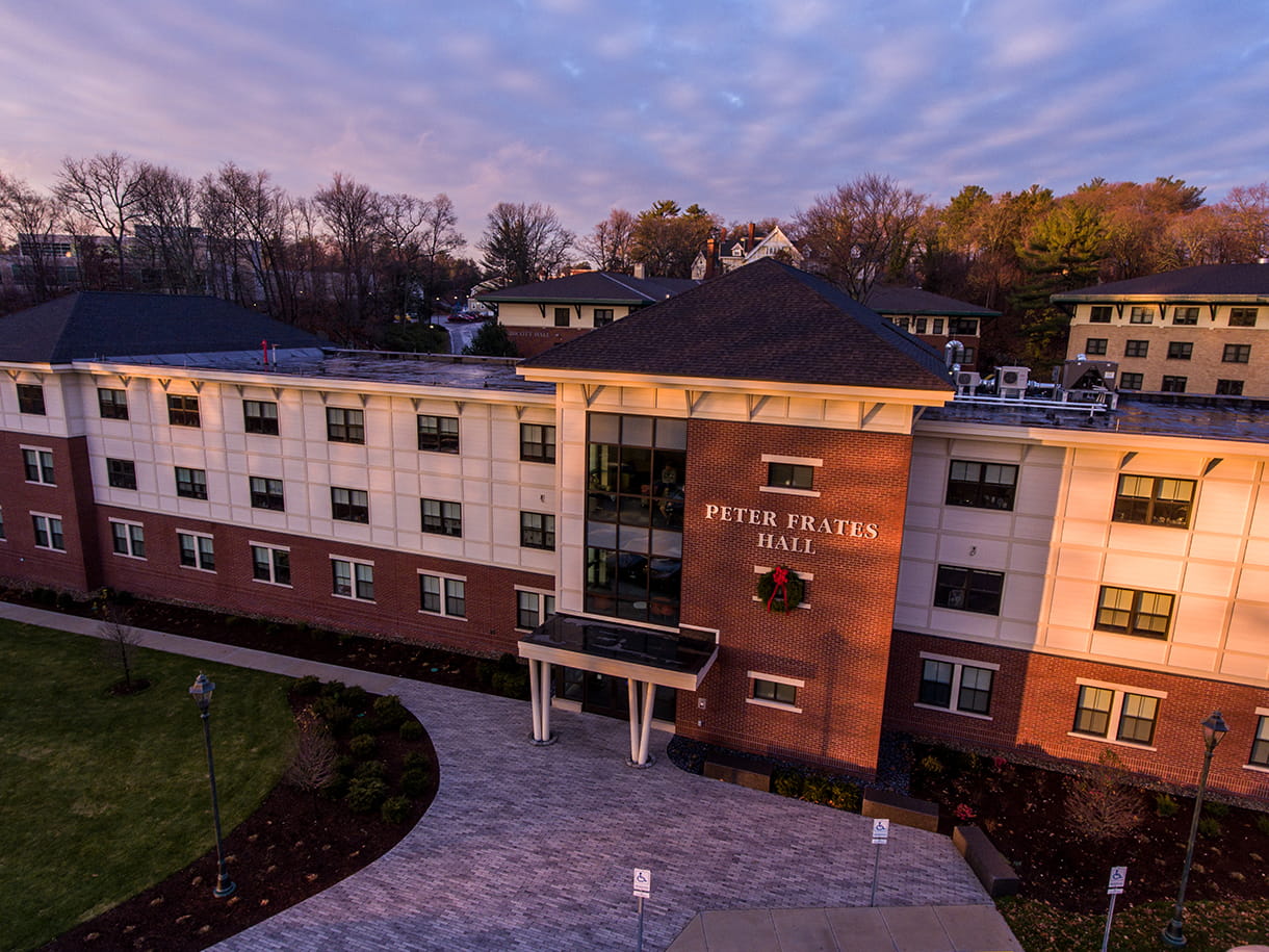 an aerial view of the peter frates hall