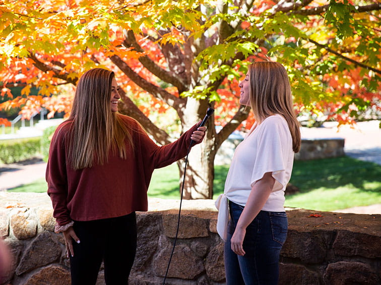 Endicott students practicing an interview