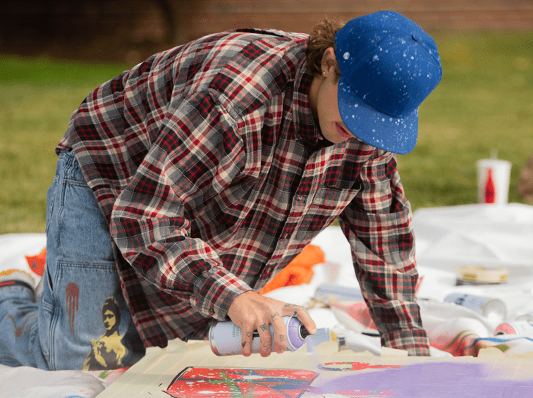 Student spray painting