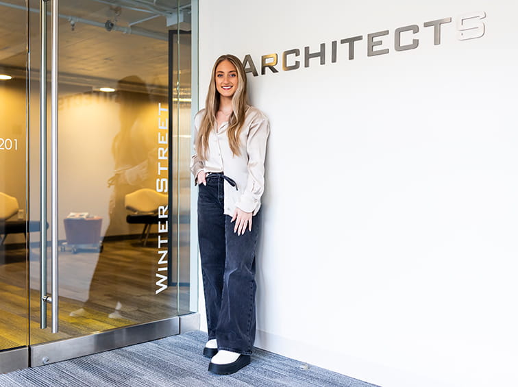 Student at internship site for architecture 