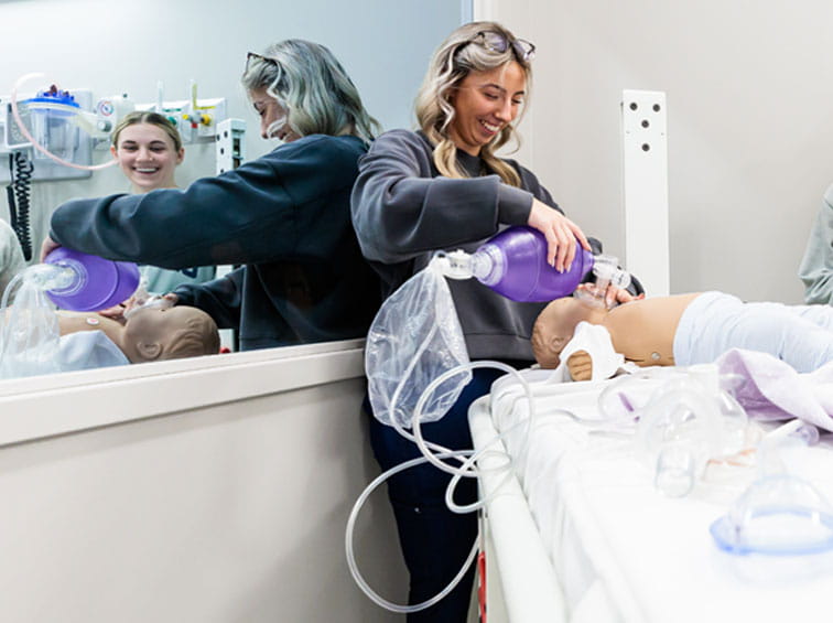 Student in the nursing lab