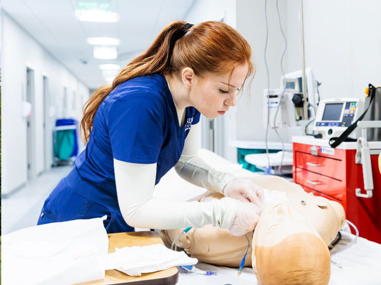 Student in the nursing lab