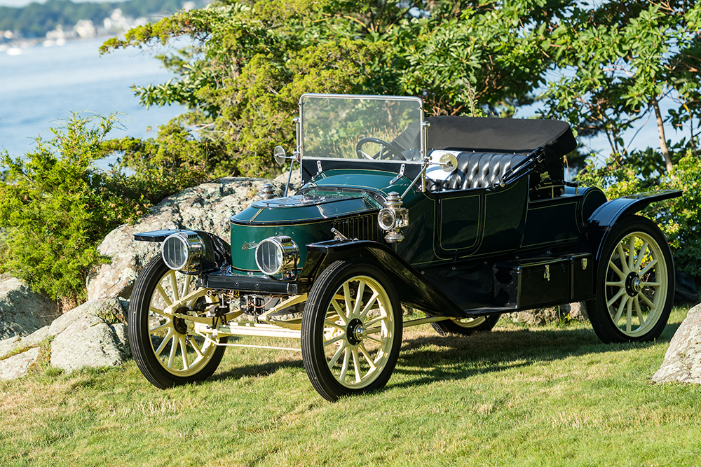 Green car on display at Concours on Misselwood back lawn 