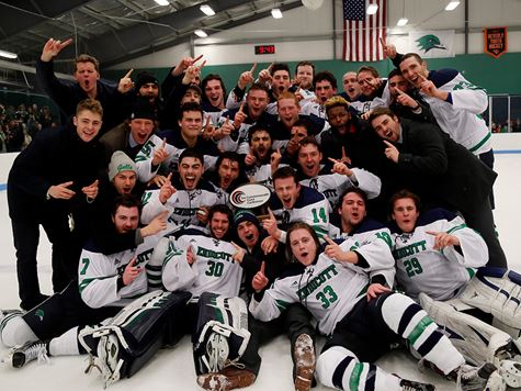 picture of mens hockey team on ice after victory